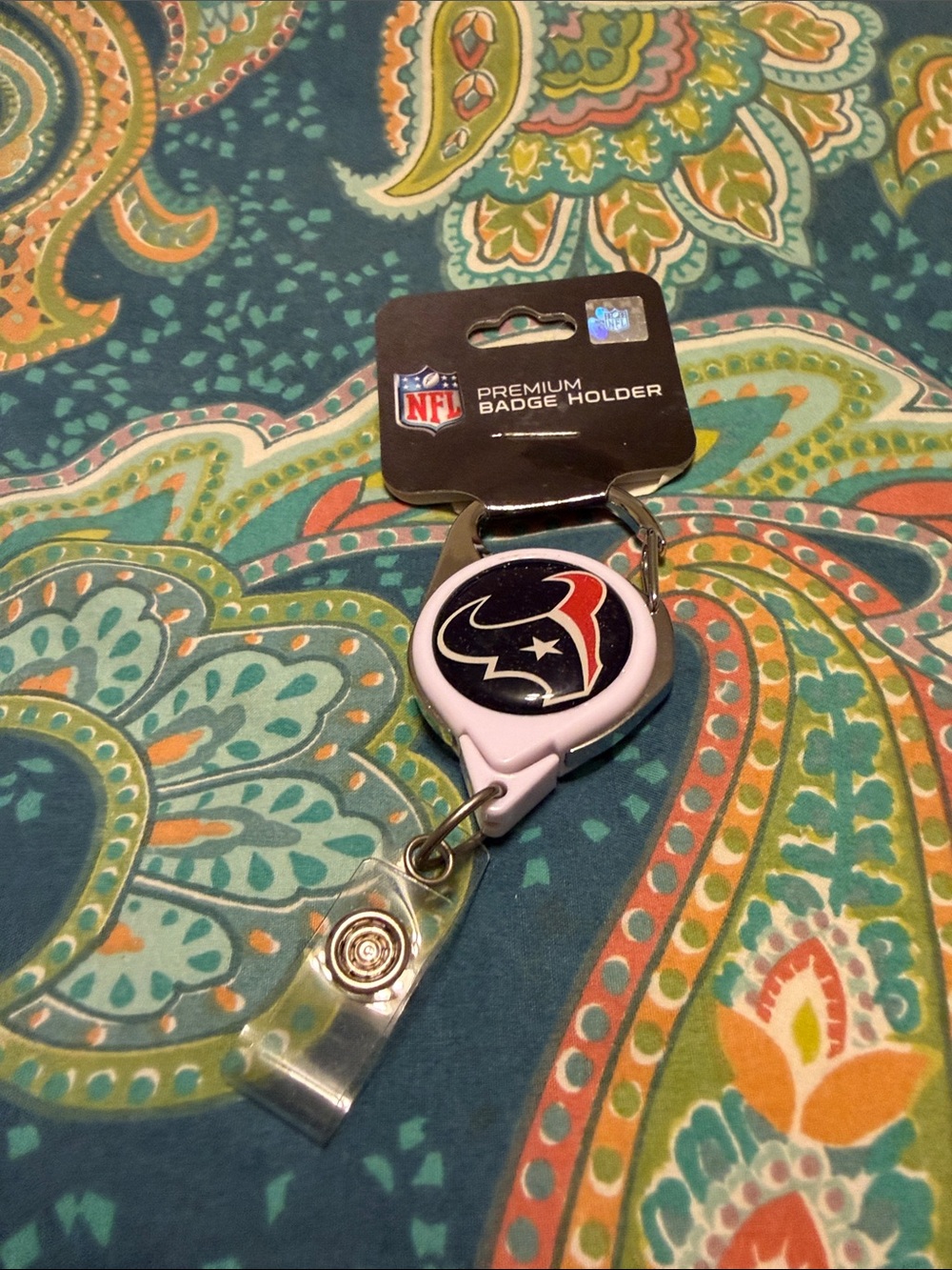 NFL Houston Texans White and Pink Badge Reel Holder